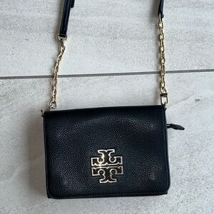 Tory Burch Black Leather Gold Chain Shoulder Bag